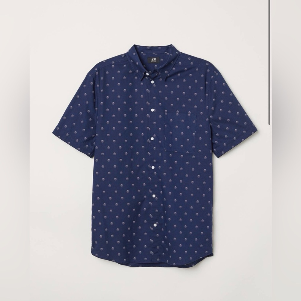 H&M Men's Dark Blue Polka Dot Shirt